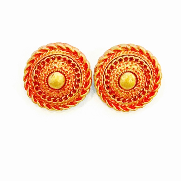 Vintage Jewelry - Vintage Red & Gold Clip Earrings